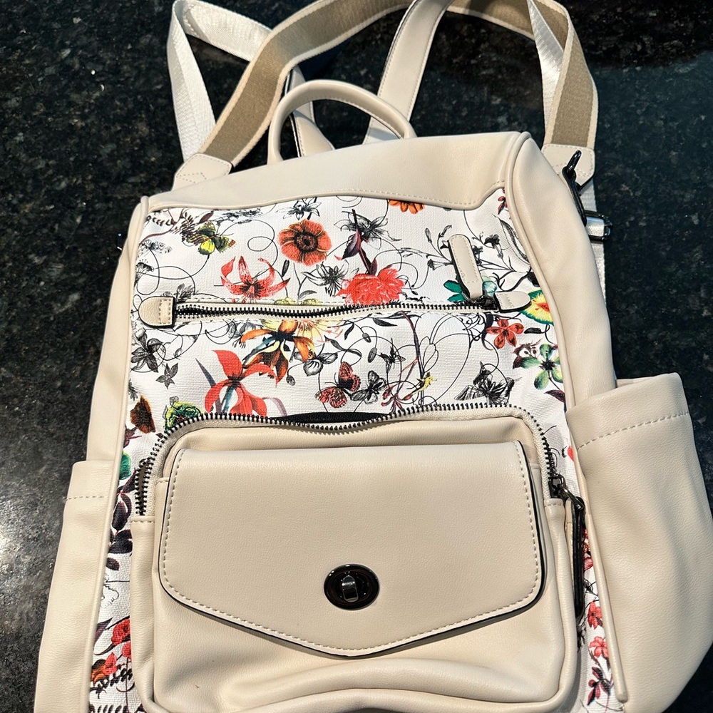 Elegant Floral Cream Backpack for Women
